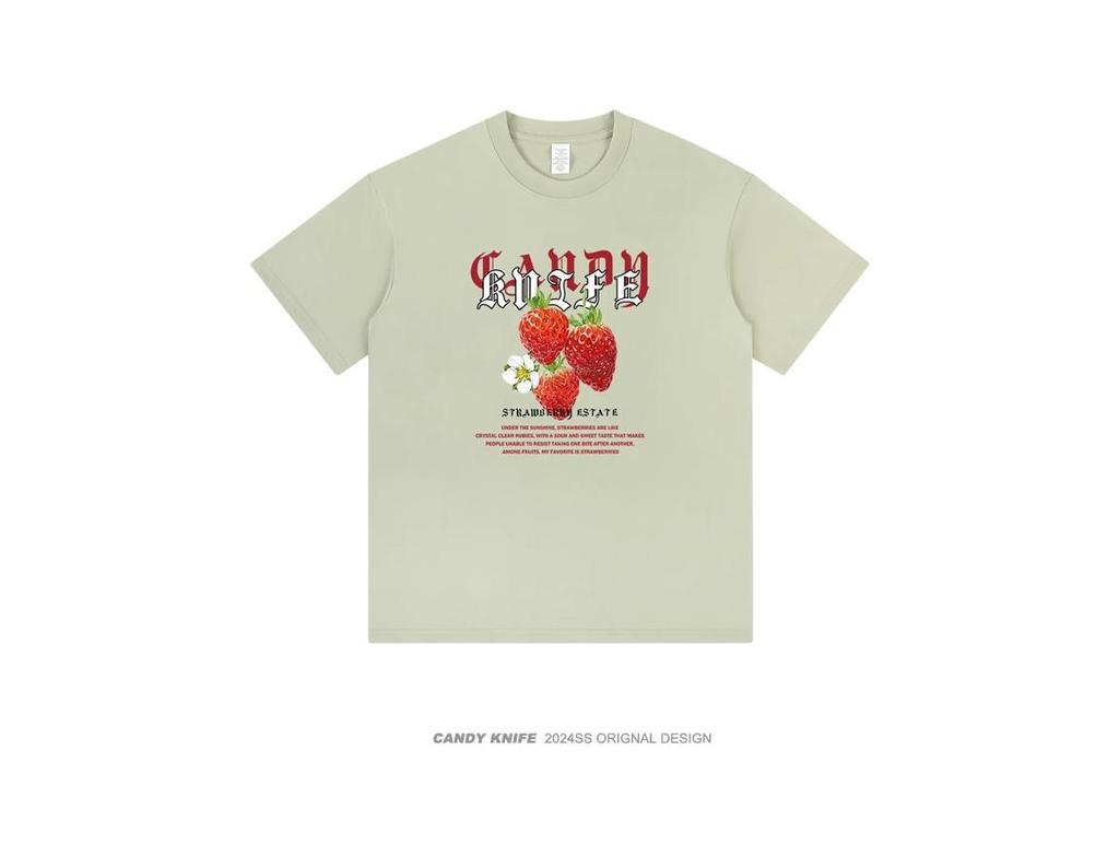 Unisex American Retro Hong Kong Style Strawberry Print T-Shirt - Summer Loose Fit
