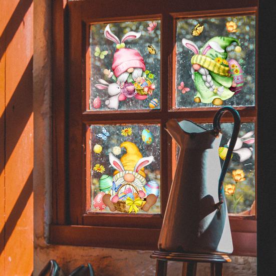 

3 шт., наклейка на окно, пасхальный гном, узор, окно цепляется, праздничные наклейки для украшения пасхального праздника 3pcs