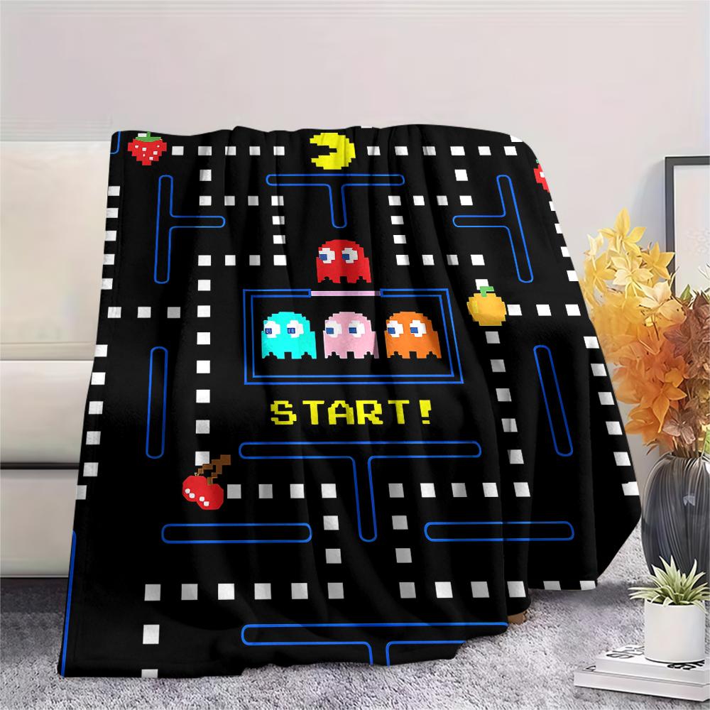 1 st Pac-Man-tryckt flanellfilt, hög kvalitet för alla årstider, heminredning, värme och komfort, perfekt som julklapp