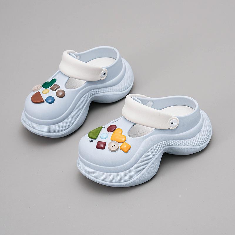 

CH1610-Желто-зеленый любовь женская обувь 2025 новая летняя обувь с отверстиями женские универсальные толстоподошвенные мягкоподошвенные увеличивающие рост тапочки 35