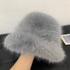 High sense imitation fur mink fluffy bucket hat female lady wind big head circumference plush hat winter warm pullover hat