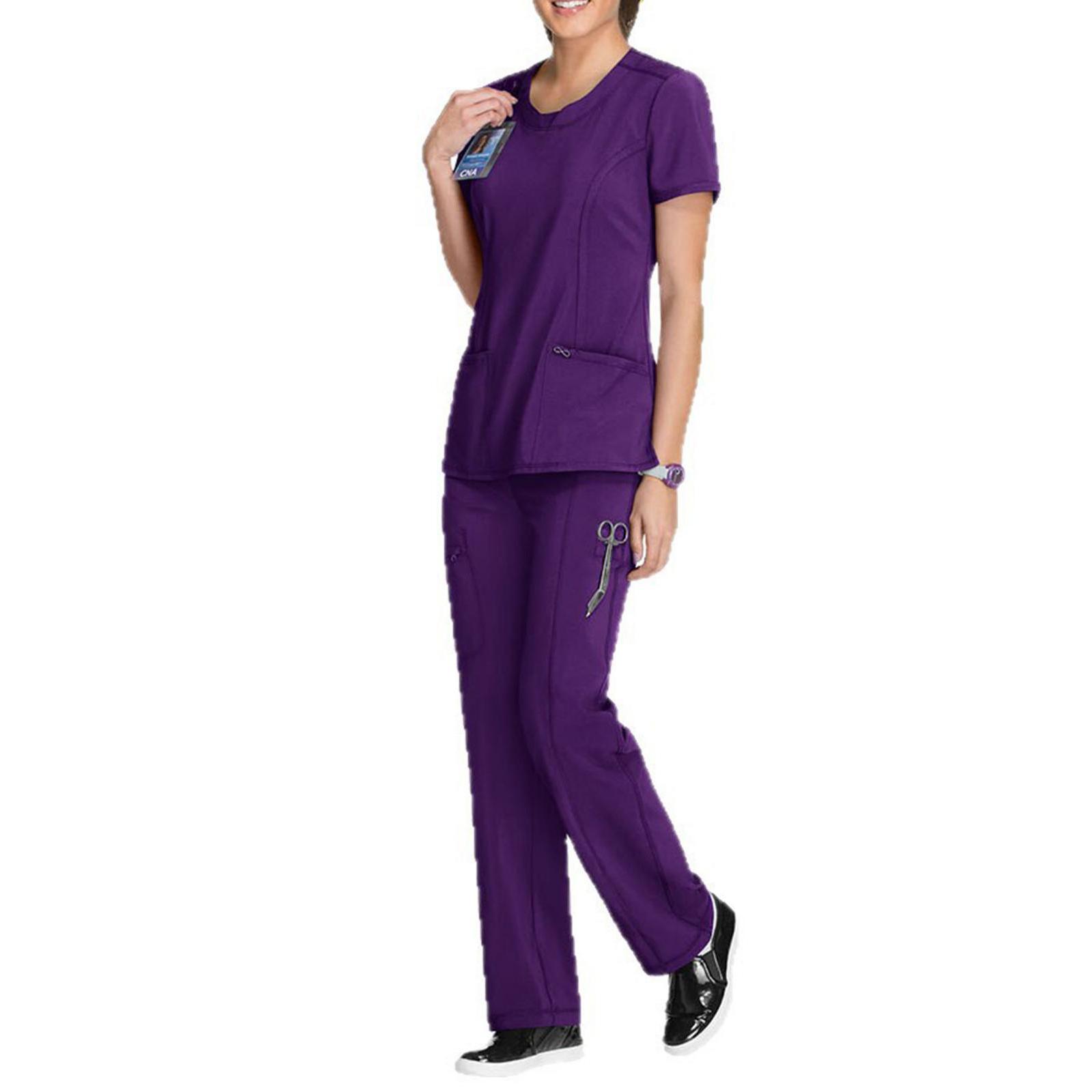 

Ladies Loose And Comfortable Round Neck Short Sleeved Workwear With Multiple Pockets Suit Set XL фіолетовий