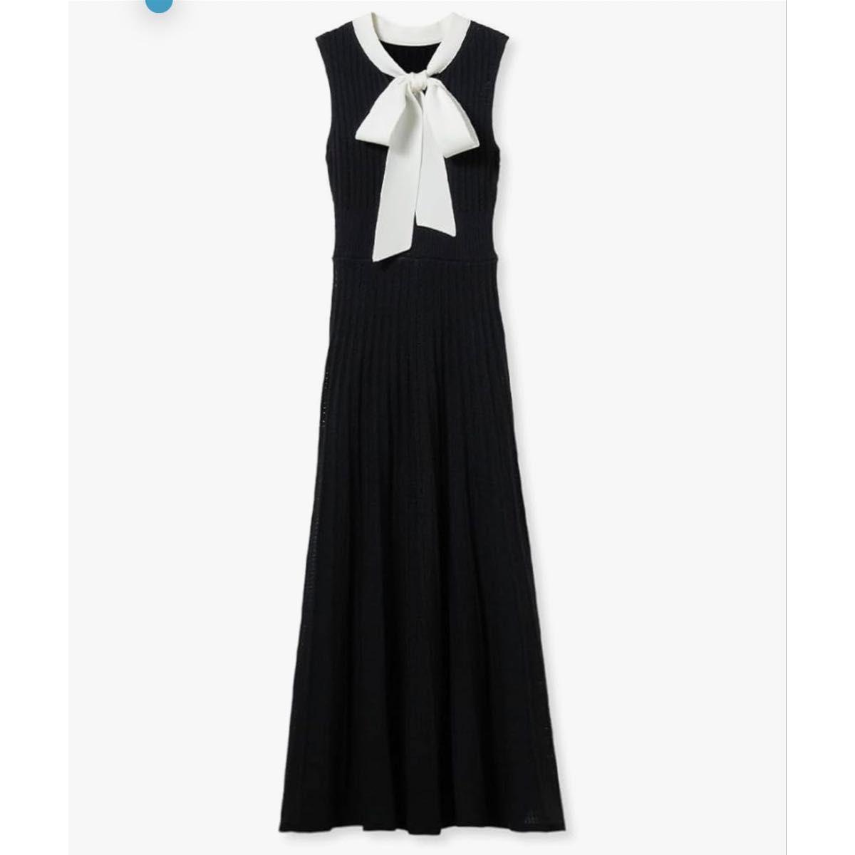 Lily Brown Bowtie Ribbon Knit Dress Black