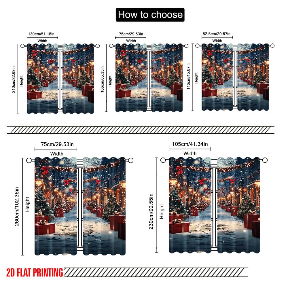 Set Of 2 Flat Printing Merry Christmas Scene Curtains Forest Snow Scenery Polyester Without Electricity Family Curtain