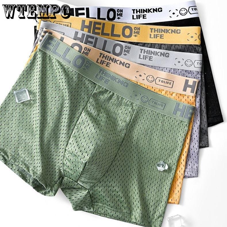 5pcs Summer Ice Silk Mesh Men's Underwear Mesh Men's Sexy Underwear Breathable Mesh Quadrangle Pants Youth Boxer Brief