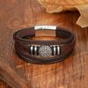 Multilayer Braided Leather Bracelet With Viking Compass Round Pendant Punk Men's Wristband