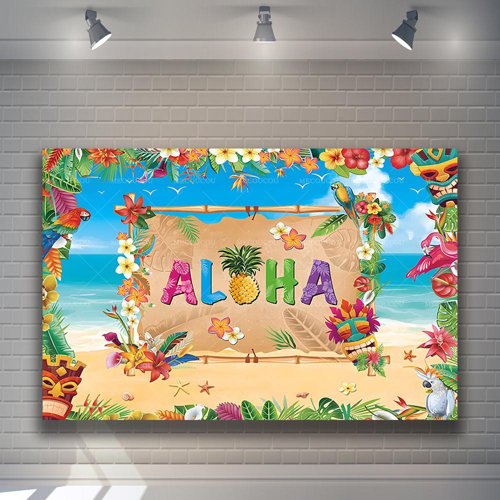 Summer Hawaiian Beach Aloha Photography Backdrop Tropical Flowers Wedding Birthday Party Decor Custom Background Photo Studio