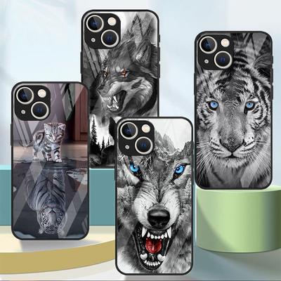 Wolf Dog Cat Bird Lion Tiger Animal Glass Case For Apple iPhone 14 13 Pro 11 12 7 8 Plus SE 2022 XR X XS Max 6 6S Phone Cover