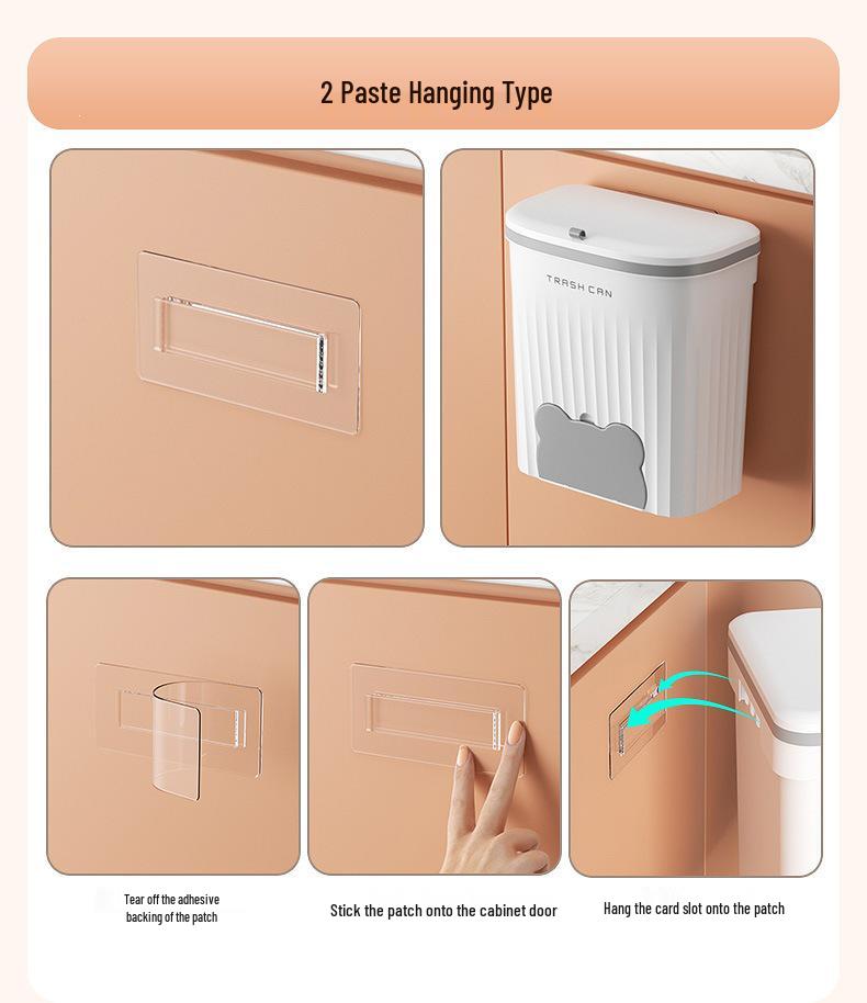 Punch-Free Wall-Mounted Kitchen Trash Can with Lid - Large Capacity, Odor Resistant
