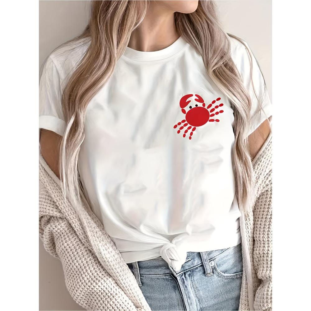 

Women Crab Graphic T-Shirt Summer Short Sleeve Animal Print Loose Fit Tops Female Casual Fashion Streetwear Graphic Tee Shirt M