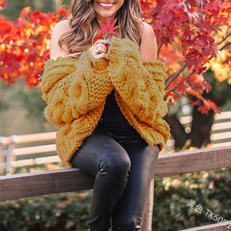 2025 Autumn/Winter Bestseller Women's Solid Color Chunky Cable Knit Cardigan Sweater - European and American Style