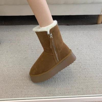 Thick Fleece Snow Boots Fur Integrated Martin Boots Women's Winter Fleece Thickened Sole Short Boots Warm Cotton Boots Non-slip Large Cotton Shoes