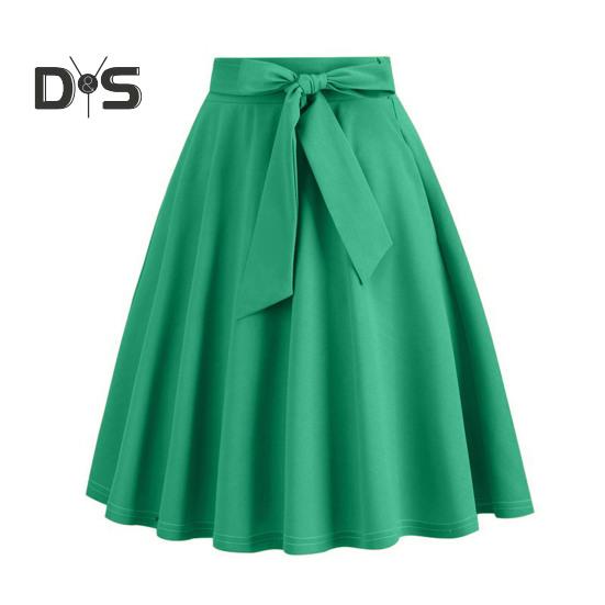 

Жіноча міні-спідниця з високою талією і шнурівкою з бантом Декор Коротка спідниця Однотонна спідниця-трапеція Скейт-спідниця для відпочинку Щоденний одяг S зелений
