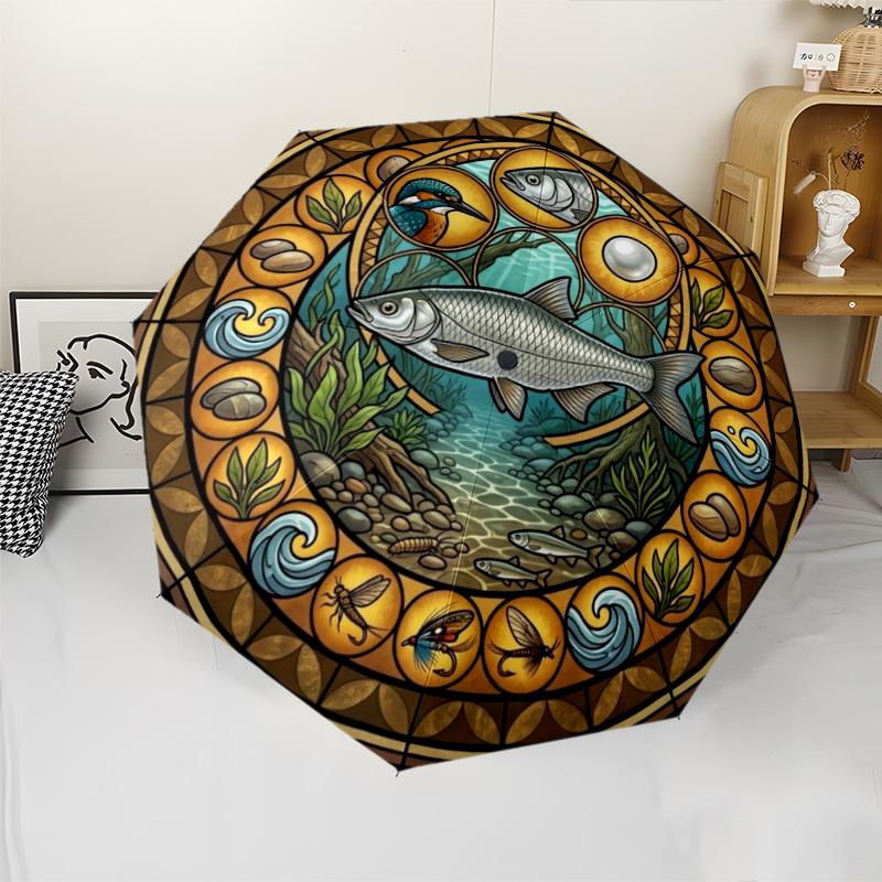 River Glass pattern umbrella, portable and foldable design, 8 ribs, a casual accessory for Halloween, Christmas, and birthday gifts.