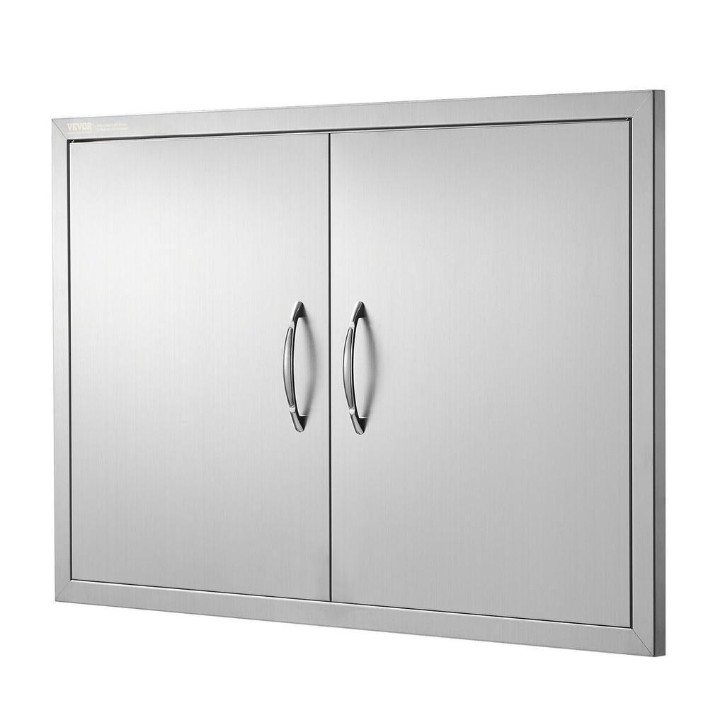 BBQ Access Door, 889x610 Mm Double Outdoor Kitchen Door, Stainless Steel Flush Mount Door, Wall Vertical Door with Handles, for BBQ Island, Grilling
