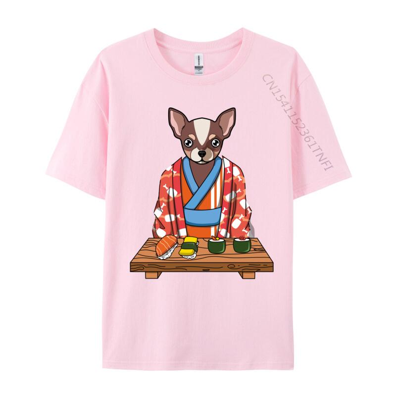 Urocze Kawaii Japońskie Chihuahua Pies Kimono Sushi Wygodna Koszulka z Czystej Bawełny Dla Studentów Codzienne Topy Koszula Koszulka Graficzna