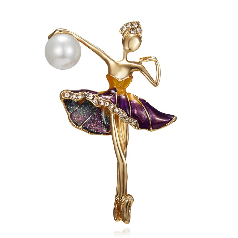 Rinhoo New Fashion Temperament Dance Girl Ballet Girls Cartoon Shining Crystal Brooches Women Collar Pins Bride Wedding Jewelry