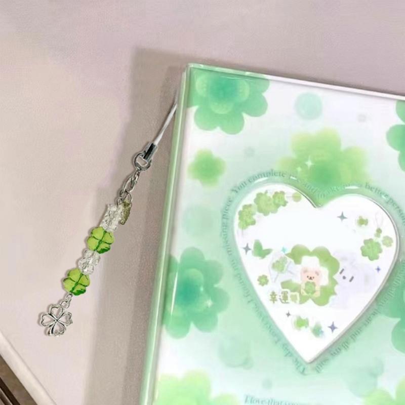 Lucrat manual cu mărgele, patru trifoi, pandantiv pentru telefon, breloc la modă, accesoriu de agățat pentru noroc și fericire