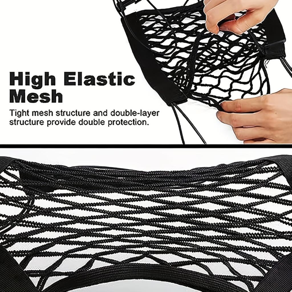 1pc Universal Fit Motorcycle & Scooter Elastic Cargo Net with Helmet Holder, Polyester Mesh Luggage Storage Bag for Bike Tailbox