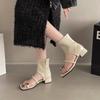 Design sense niche side zipper black 2025 new hollow thick heel sandals women's summer square head cool boots cover toe cool boots