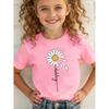 Summer Fashion Girls' Short Sleeve T-Shirt HAPPY Daisy Flower Cartoon Print Casual Versatile Top