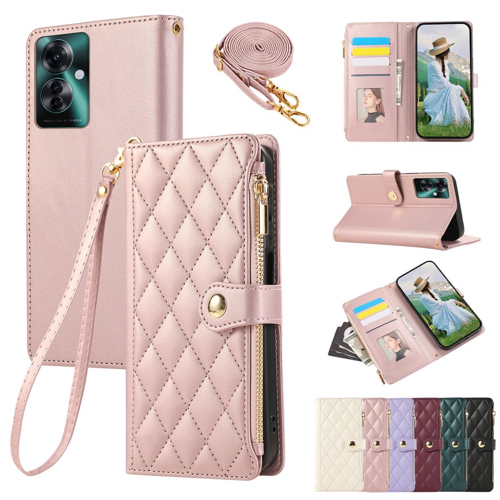 Crossbody Cards Solt Wallet Zipper Bag Leather Case For OPPO A79 A58 A78 A98 A53 A77 A57 A54 A55 Reno 12 Pro 11 F 10 Strap Cover