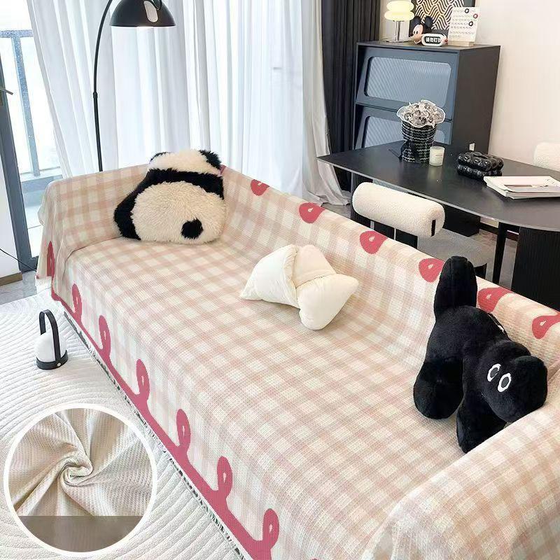 Anti Cat Scratch Sofa Towel with Tassel Nordic Printed Non Slip Blanket for Living Room Multi-Purpose Dust Cover for All Seasons
