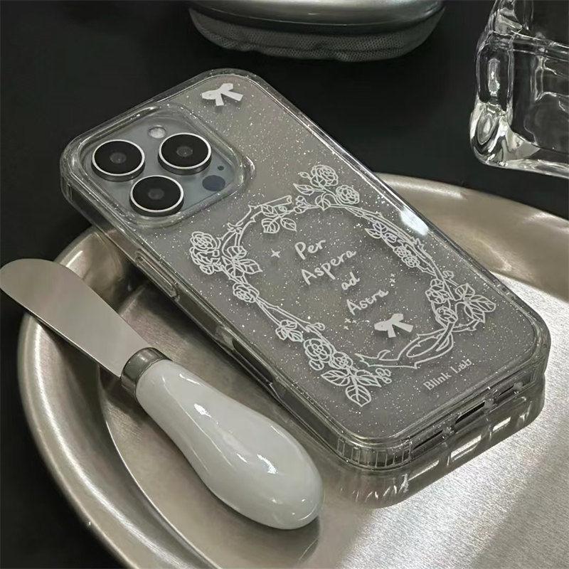 Růžový anglický třpytivý obal Vhodný pro IPhone16 15pro Ochranný obal Jablečný obal na telefon 13 12 Měkký obal 14