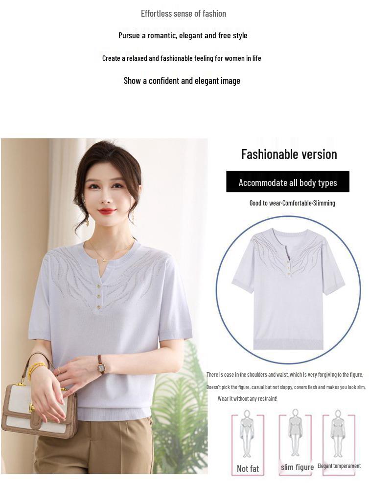 Mamas Sommer 2026 Eis-Seide Kurzarm-T-Shirt-Set für mittelalte und ältere Frauen - Modisches, leichtes Zweiteiler-Sommer-Outfit