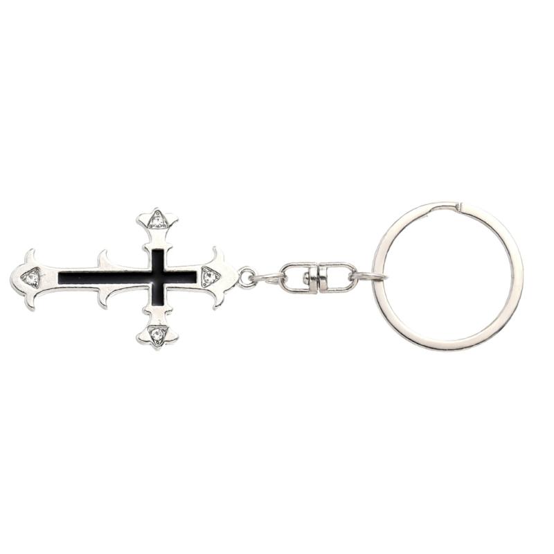 Třpytivý Vintage Klíčenka s Křížkem Křesťanská Náboženská Klíčenka Přívěsek na Tašku Šperk