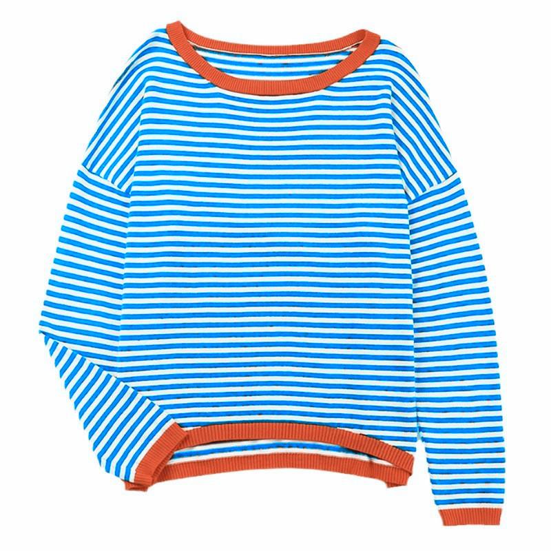 

Striped Contrast Colour Knit Sweater with Dropped Shoulders and Long Sleeves Luxurious Relaxed-fit Slimming and Versatile Top 2XL