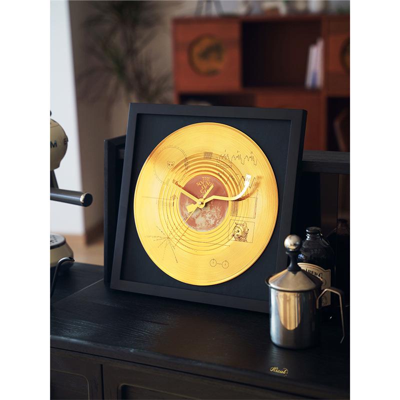 

Hicat Space Cat Record Wall Clock in Dopamine Colors - Trendy Modern Art Light Luxury Home Decor. Gold Disc - Gold Needle