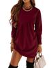  Autumn/Winter Women's Solid Color Long Sleeve Irregular Neck T-shirt Dress