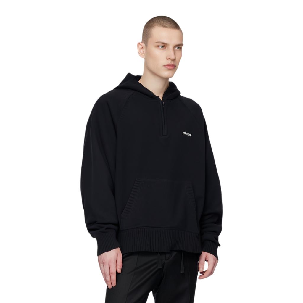 WE11DONE Ss24 Logo Hooded Half-Zip Knit Sweater Unisex Sweater Black WD-KT0-24-615-U-BK