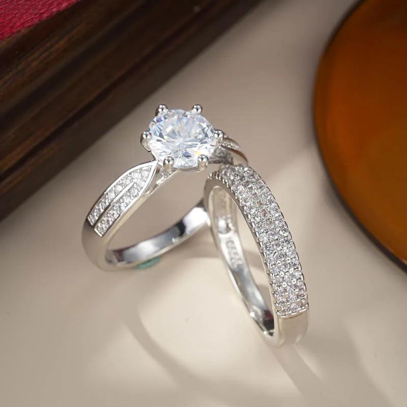 Classic Women Wedding Ring Inlaid CopperColor Cubic Zirconia Engagement Rings Set for Bride Jewelry New Anniversary Gifts