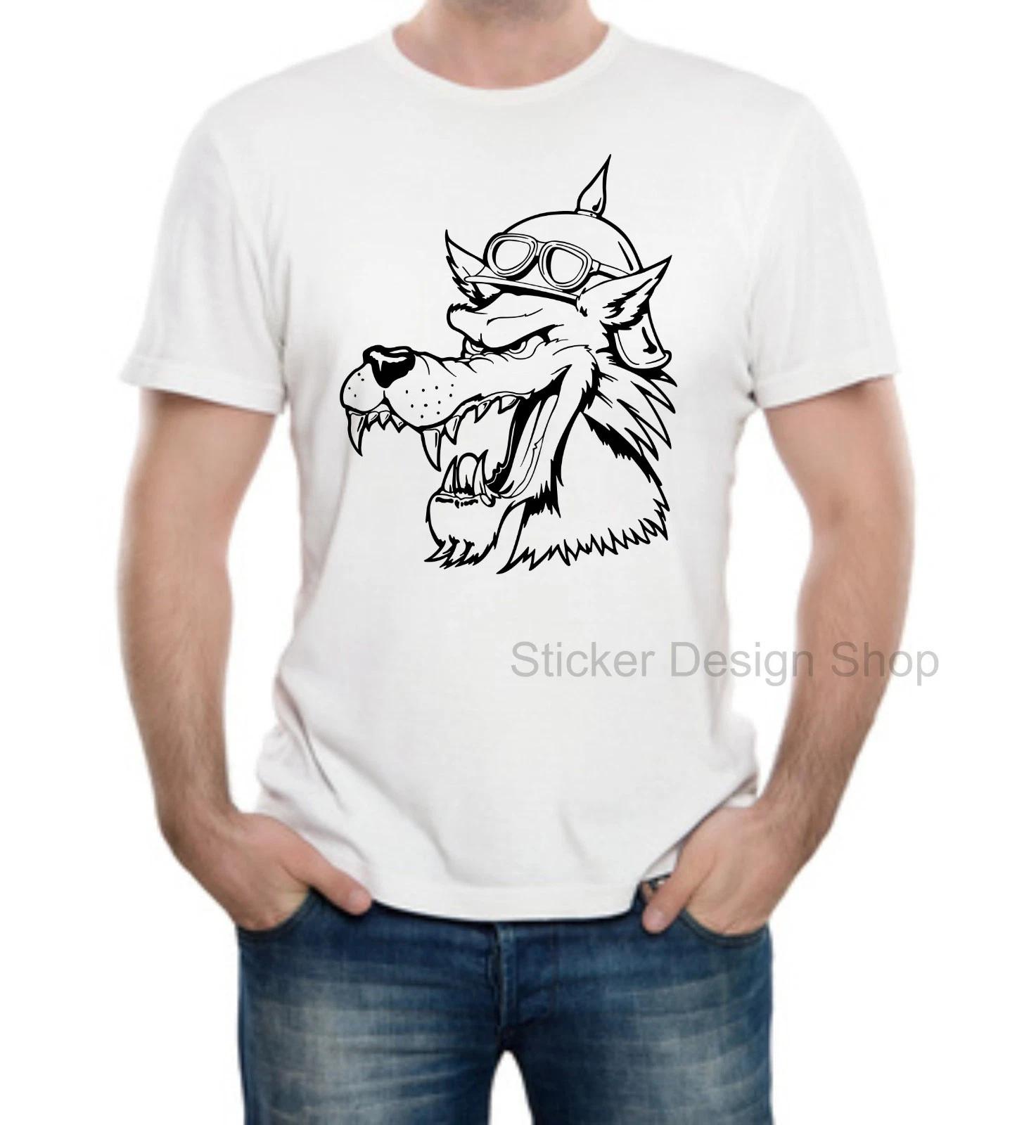 Wolf Head Head T-Shirt Print Unisex Cotton Fruit of The Loom New S