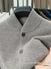 Men's Autumn & Winter Cashmere Wool Button-Up Cardigan, Thick Knit, Stand Collar, Solid Color.