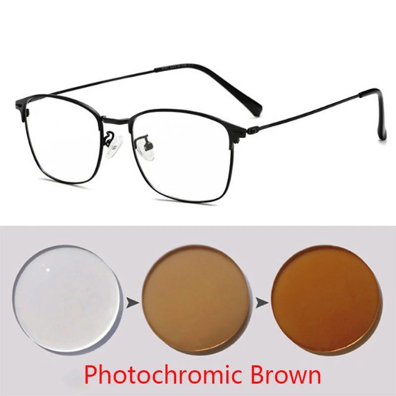 Photochromie Brille Quadratischer Legierungsrahmen Kurzsichtigkeitsbrille Outdoor UV-Schutz Dioptrie -0.5 -1.0 -1.5 -2.0 Bis -6.0