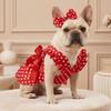 Flying Sleeve Dog Lukcy Dress Dress Bow Headband Red Cat Dog Skirts Polka Dots Printing XS-Xl Size Pet Loungewear Spring Summer