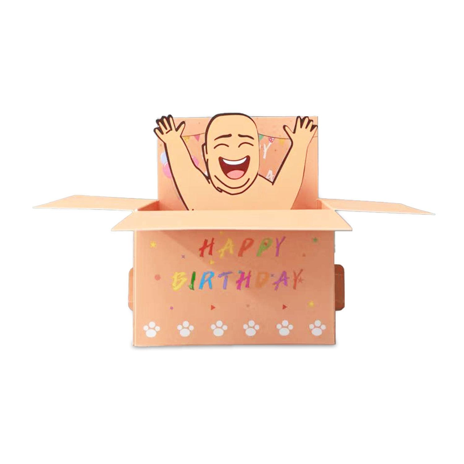 

2025 New Hilarious Happy Birthday Pop-Up Card - Humorous 3D Character Design with Heart Balloons & Confetti, Whimsical Card