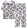 Summer day new pajamas women's short-sleeved cropped pants 10 pcs faux cotton silk set petal collar quality loungewear