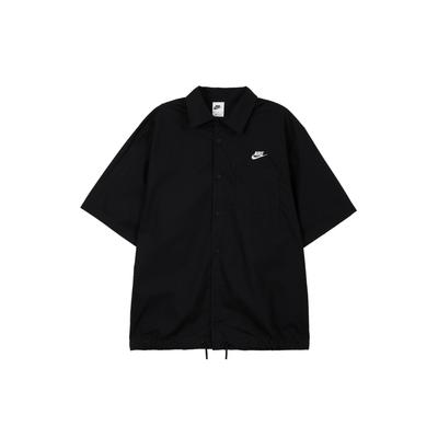 Club Solid Color Single-Breasted Adjustable Hem Button-Up Short Sleeve Shirt Men Tops Black FN3903-010