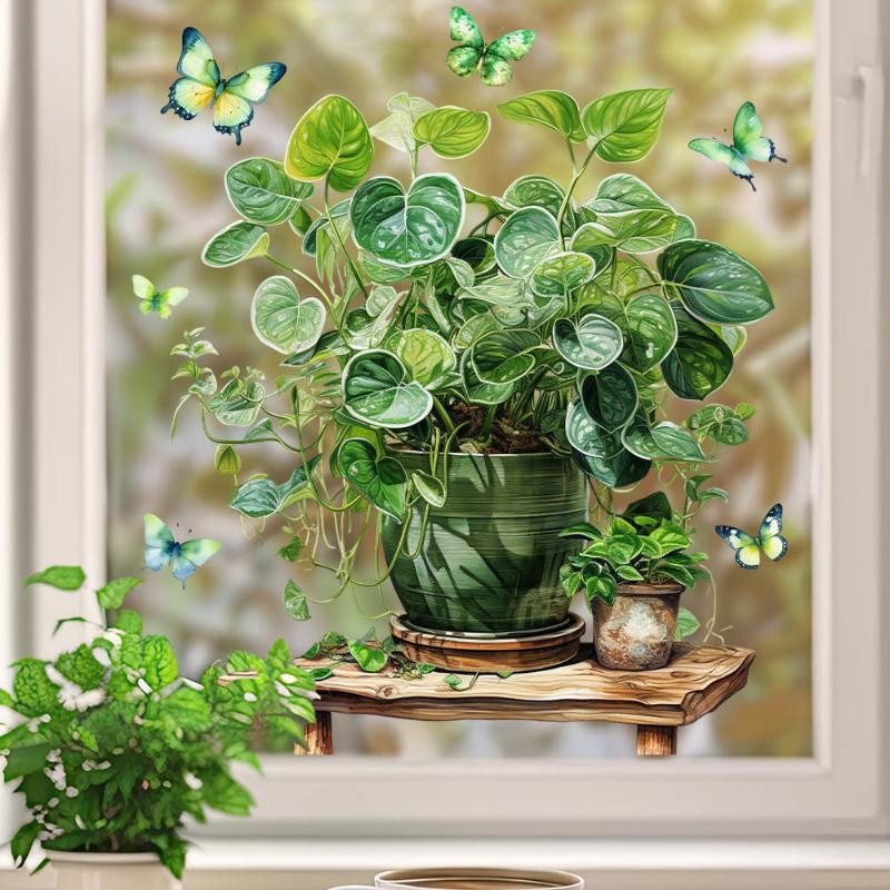 1 Sheet Removable Vinyl Stickers Watercolor Botanical Plant Wall Decals For Living Room Bedroom & Modern Farmhouse Decor