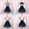 NEMISO Lolita Matrosen-Lolita Langes Matrosen-Set Perfekt für die Schule Marineblau und Weiß Kleid, Kostüm, Ärmel, Hosenträger, Rock, Band, Kragen, Schleife,