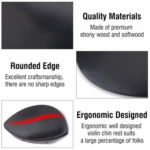 Violin Chin Rest, Ebony Wood with Cork, Ergonomic, No Sharp Edges, for 4/4 Violins, Violin Parts and Accessories