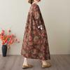 Spring and Summer New Style Retro Cotton and Hemp Round Collar Pocket Long-sleeved Dress Female Loose Thin A Line Skirt