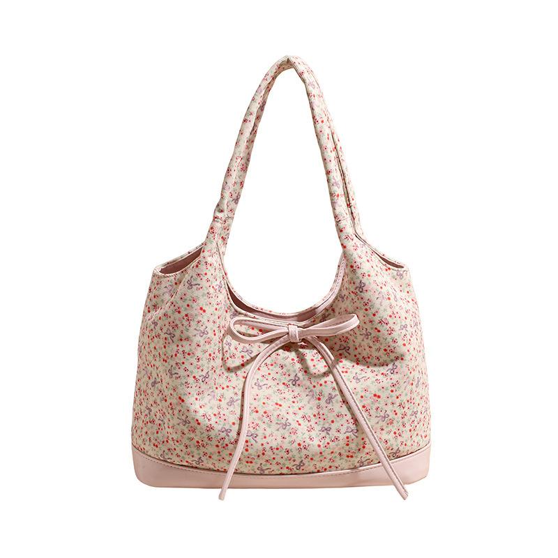 Floral Print Tote Bag with Bow Detail and Soft Handle Stylish Women's Everyday Shoulder Bag