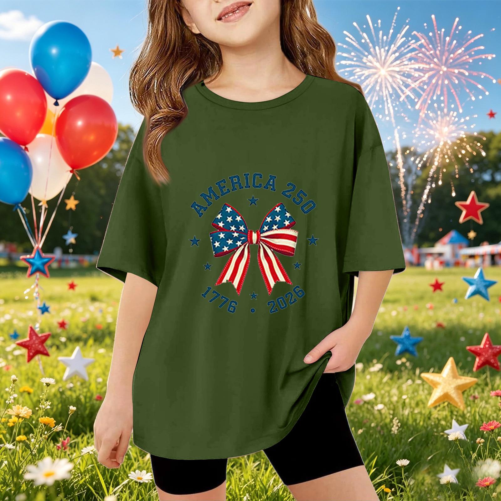

Kids Short Sleeve T Shirt Independence Day Print Top America 250 1776 2026 Patriotic Graphic Tee for Boys Girls Casual Wear 100 армия зеленый