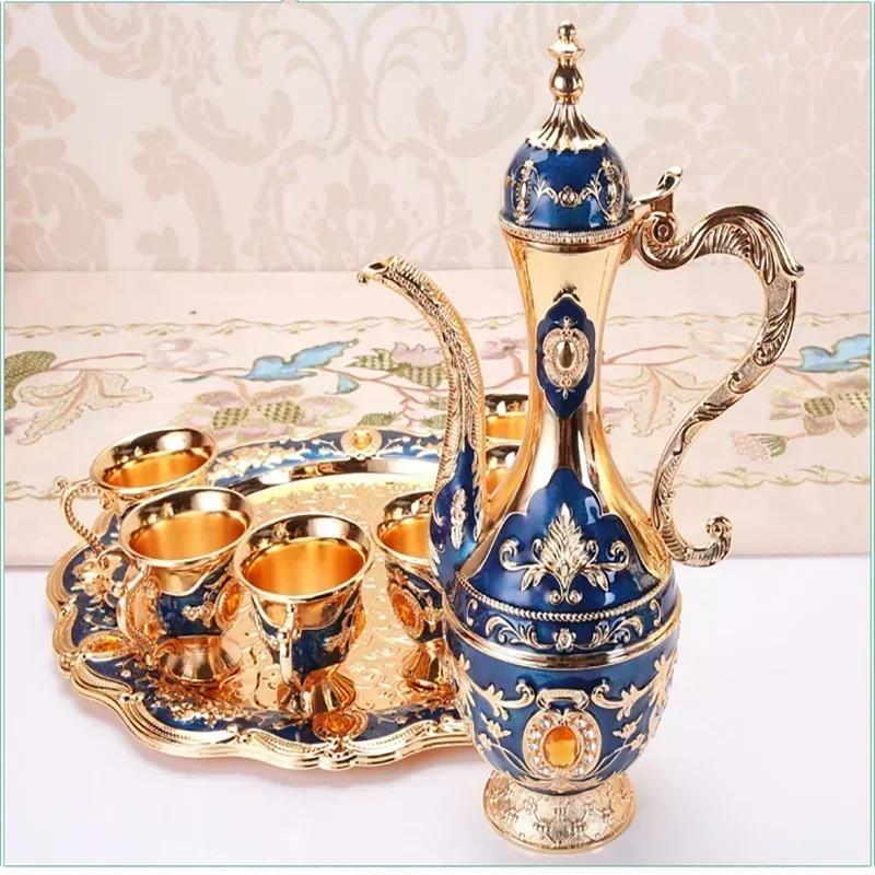 Vintage Wine Glass Pot Set Palaces Style Home Decoration Props Wedding Commemorative Daily Necessities Special Holiday Gifts
