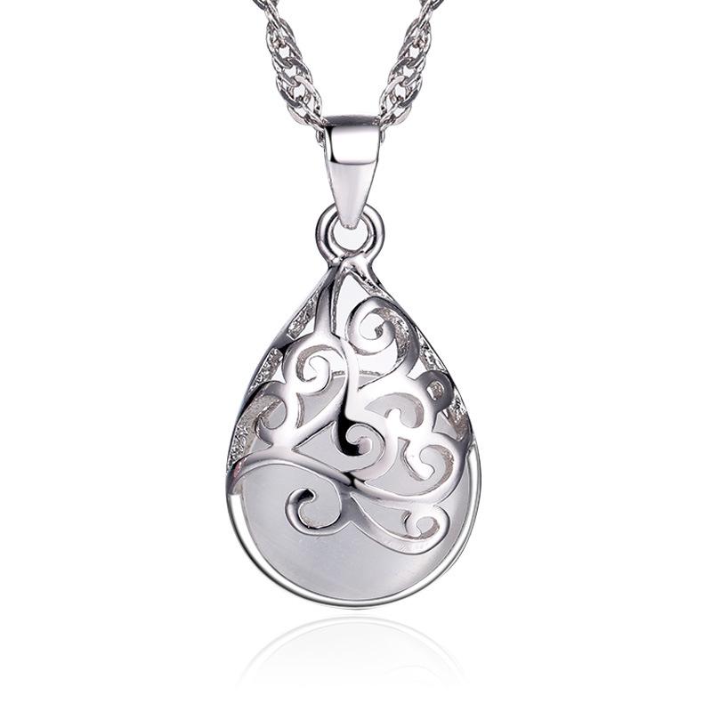 Weihua Silver-Plated Moonlight Cat's Eye Stone Love Pendant Necklace for Women